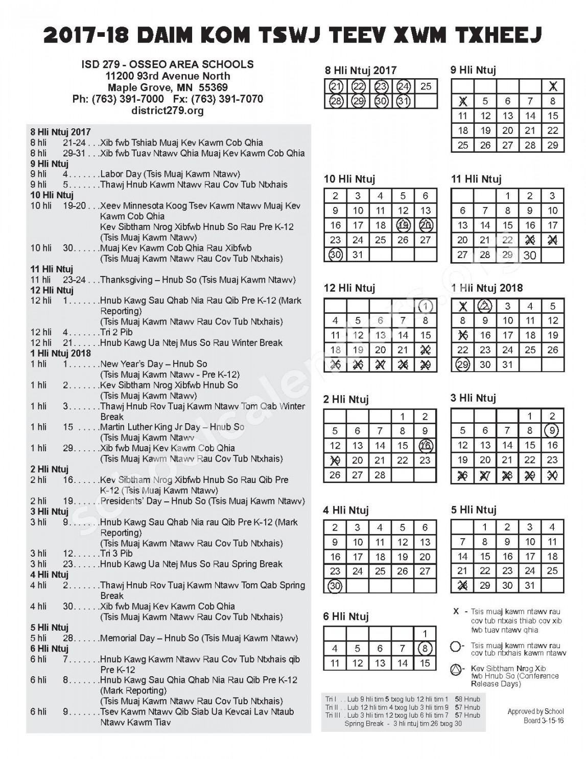 -  Hmoob Calendar  Osseo Public School District – Maple