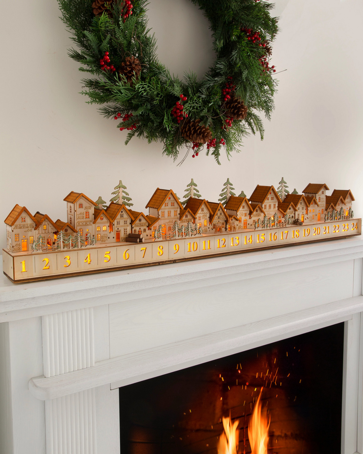 Natural Lit Wooden Christmas Village Advent Calendars