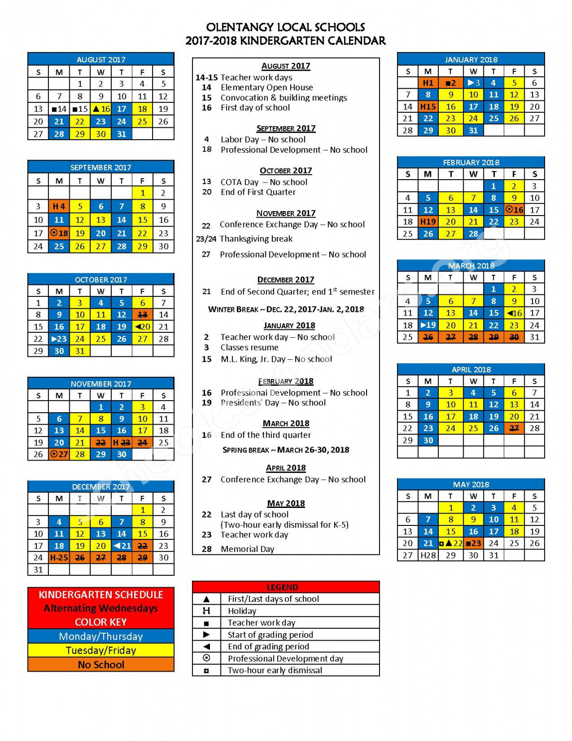 Olentangy District Calendar