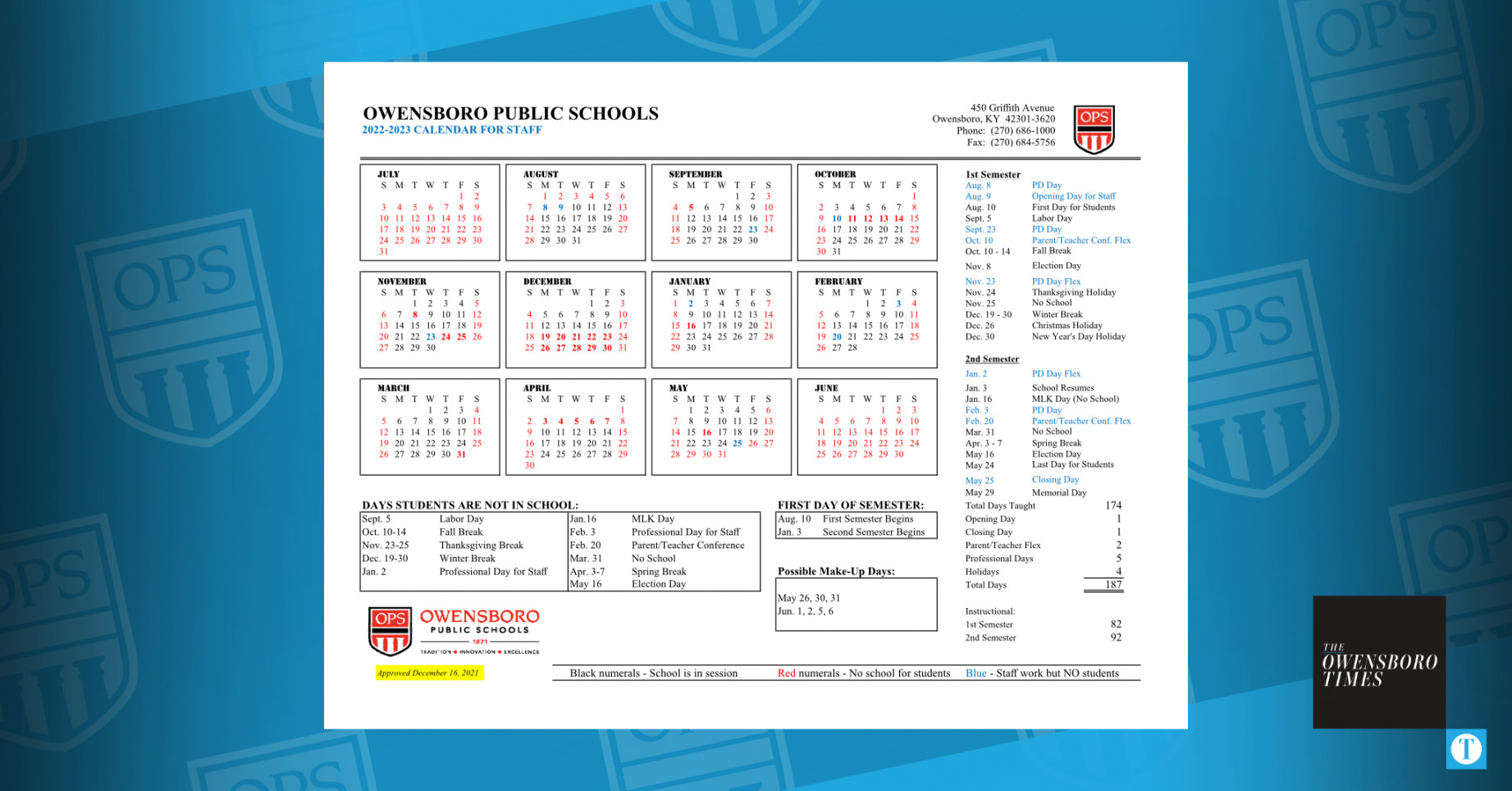 OPS approves - academic calendar - The Owensboro Times