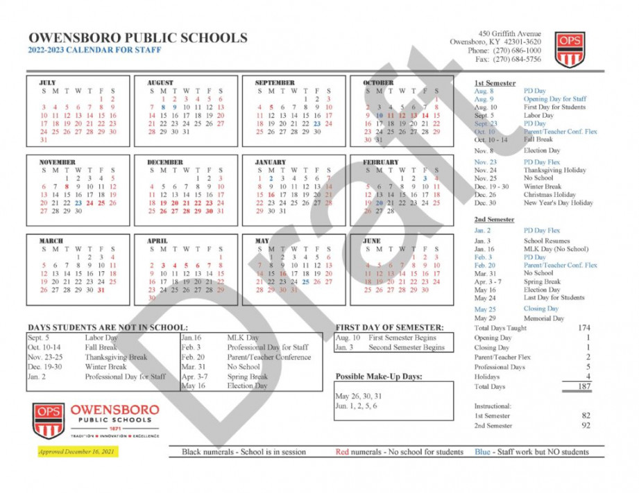 OPS approves - academic calendar - The Owensboro Times