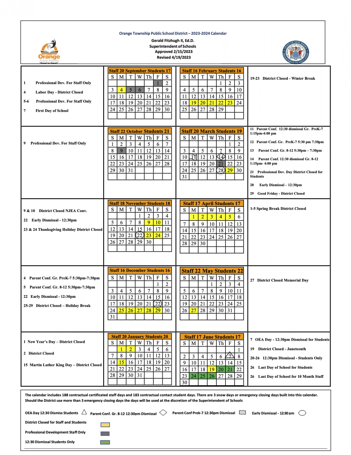 Orange Public Schools / Calendar