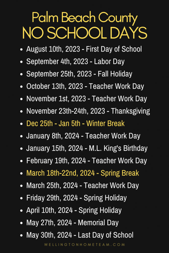 Palm Beach County School Calendar -