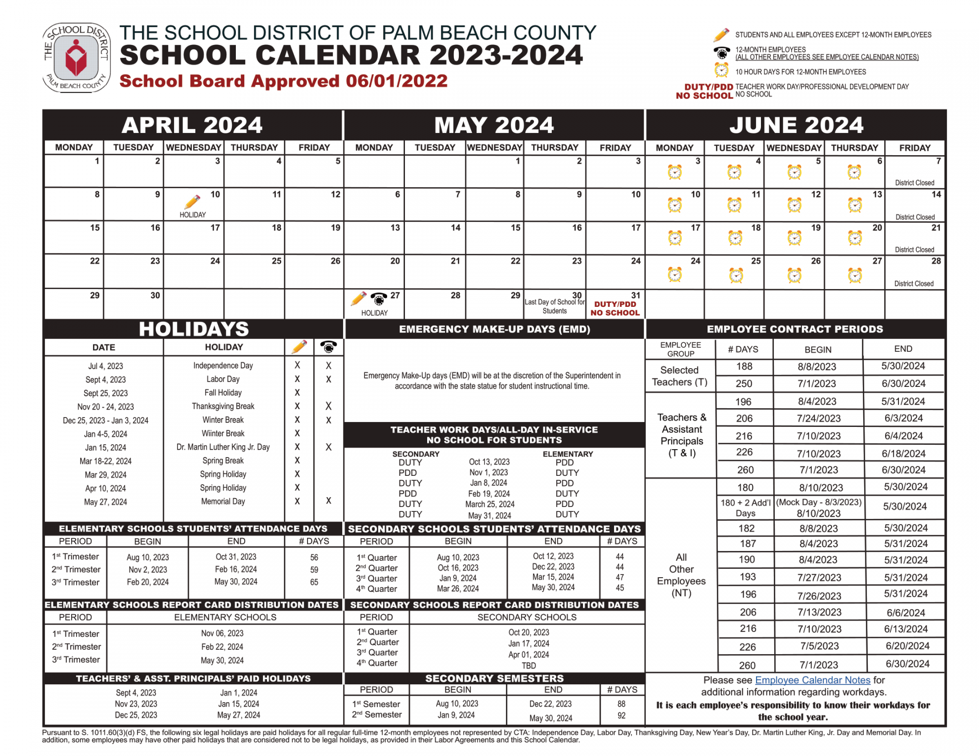 Palm Beach County School Calendar -