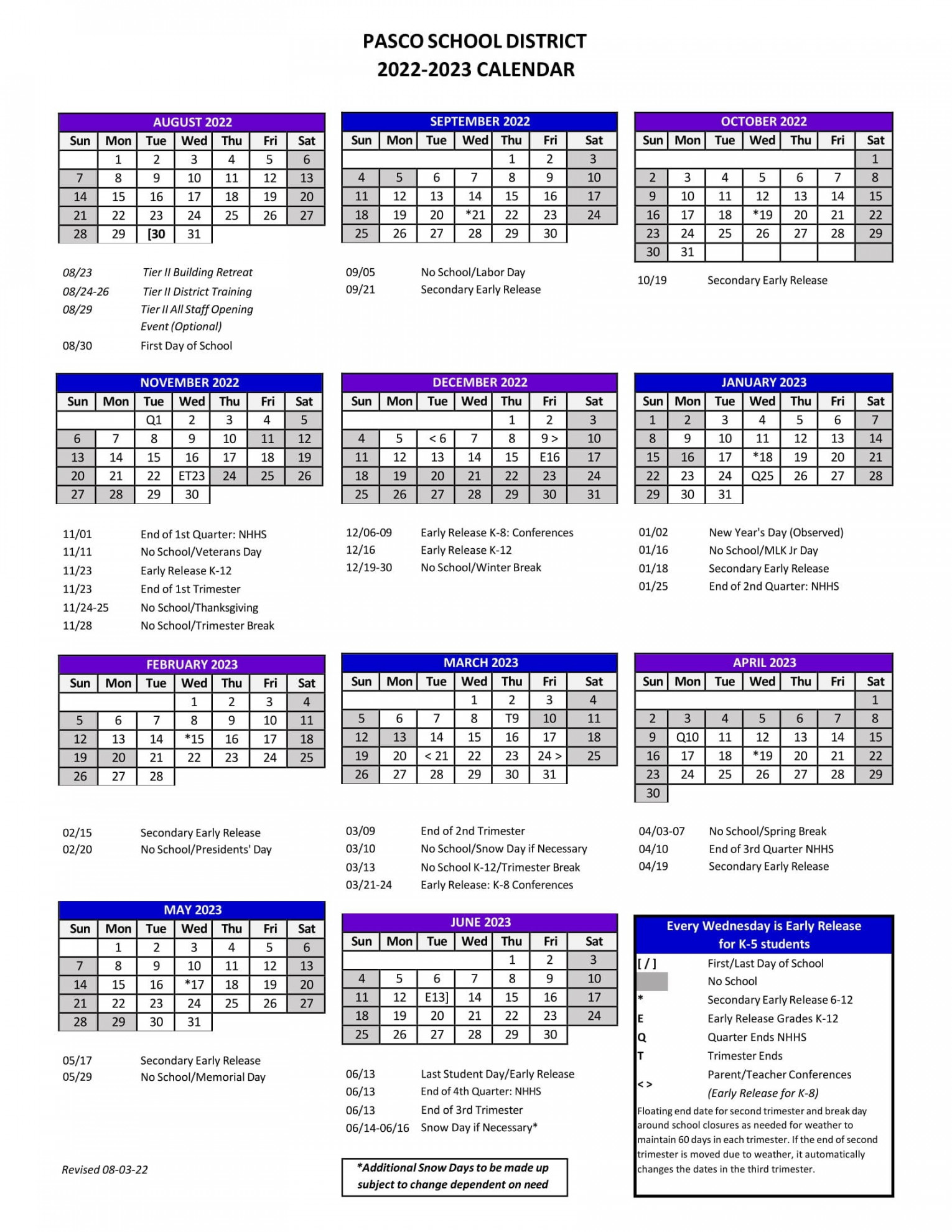 - Pasco County Public School Calendar Highlights (Revised