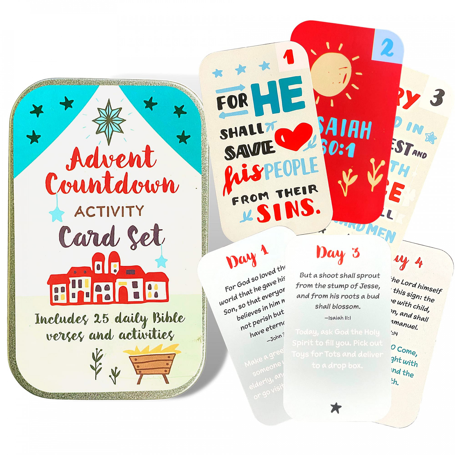 Religious Advent Calendar  Activity Card Set,  Daily Bible Verses and  Activities, Countdown to Christmas Sunday School Lessons for Children,