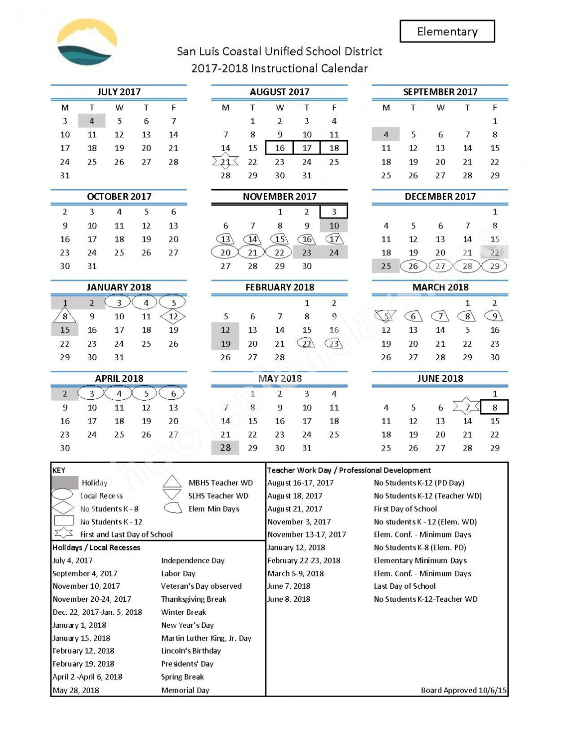 San Luis Coastal Unified Calendar