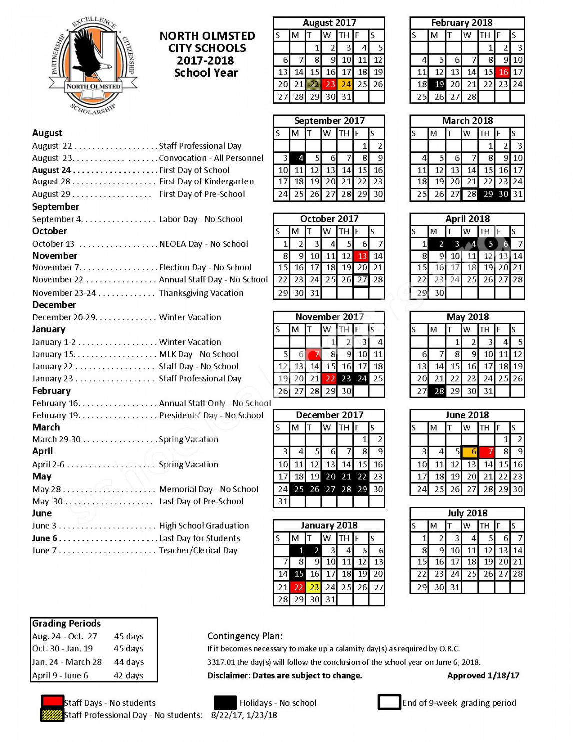 -  School Calendar  North Olmsted City Schools – North