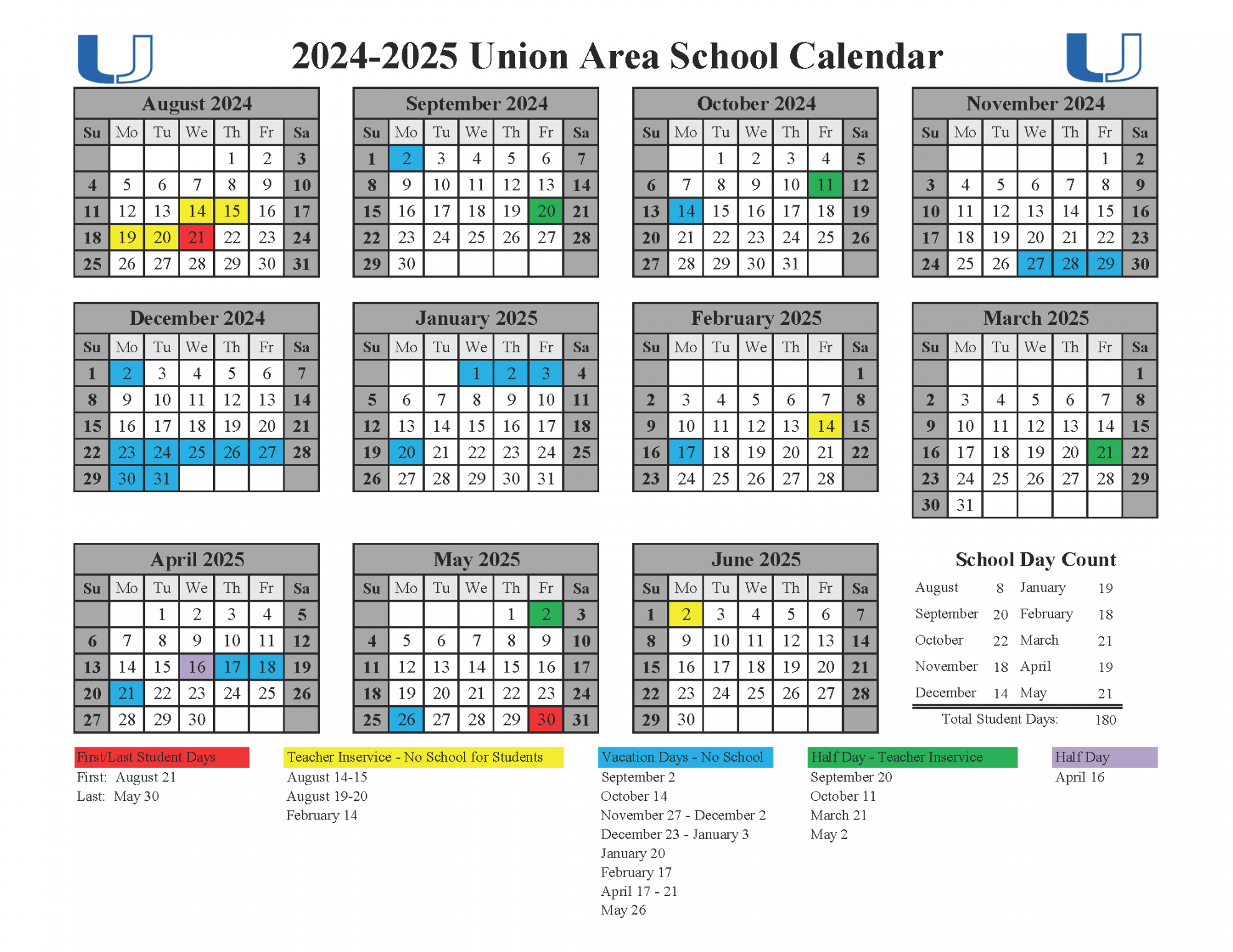 School Calendar - - Union Area School District