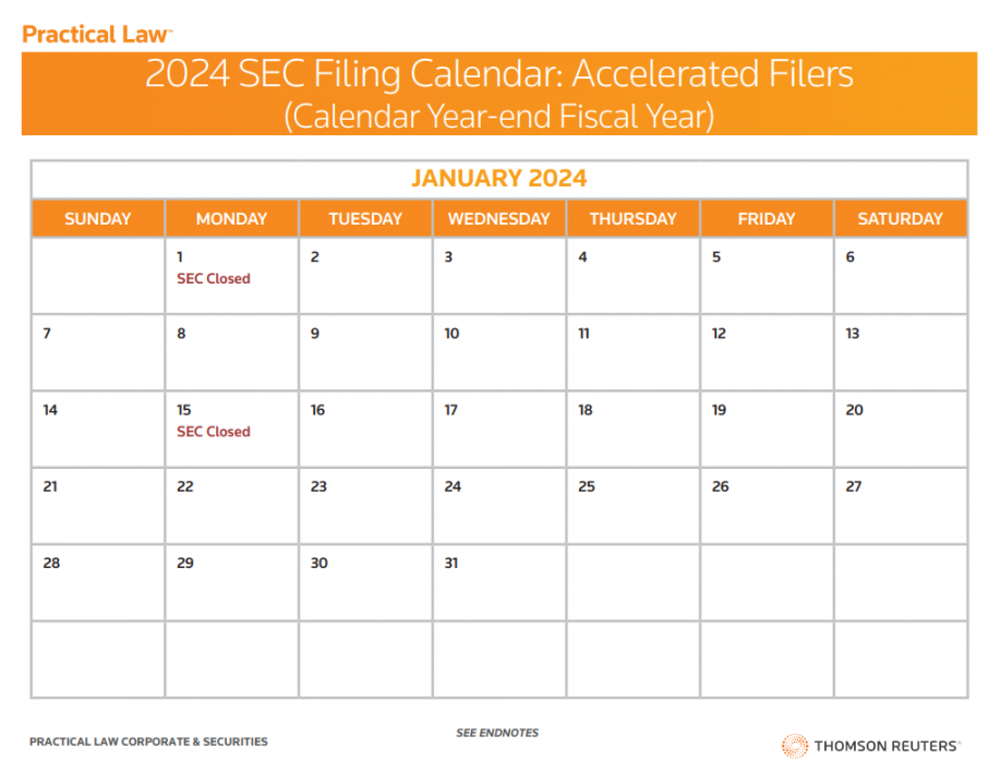 SEC Filing Calendar: Accelerated Filer (Calendar Year-End