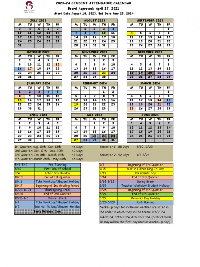 Seminole County Public Schools Calendar  Download Free PDF