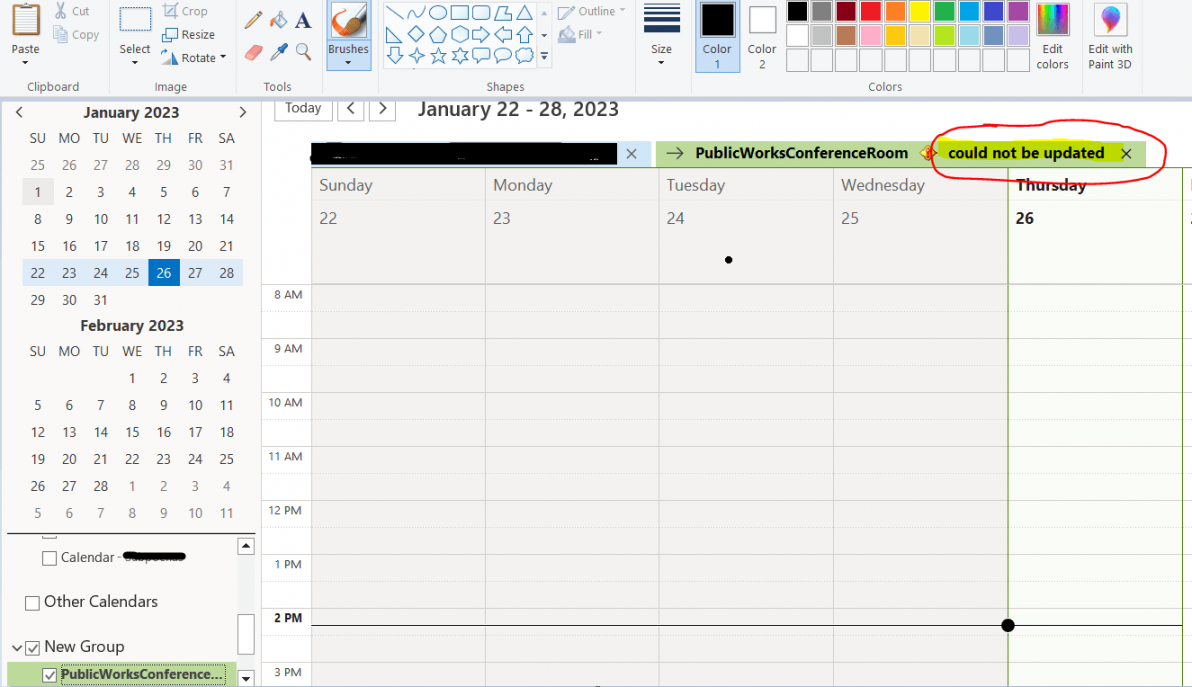 Shared Calendar issue - Error: Could not be updated - Microsoft