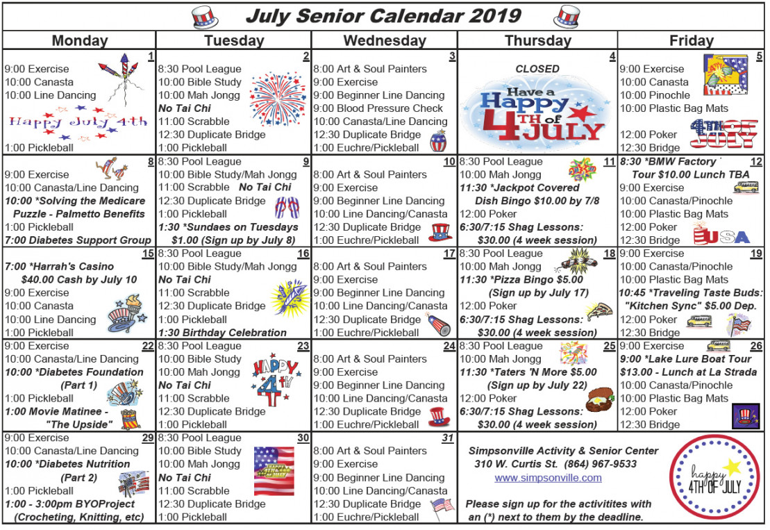 Simpsonville Activity & Senior Center Calendar – The Simpsonville