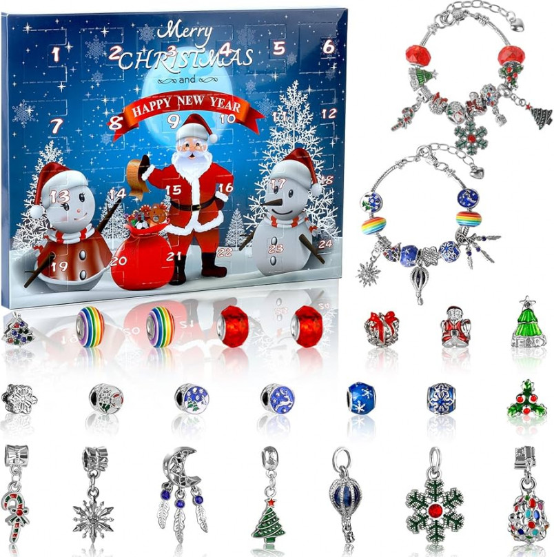 Advent Calendar  Bracelets for Girls with  Days Christmas Countdown  Calendar, pcs DIY Charm Jewelry Making Kit, Christmas Gift for Kids Teens