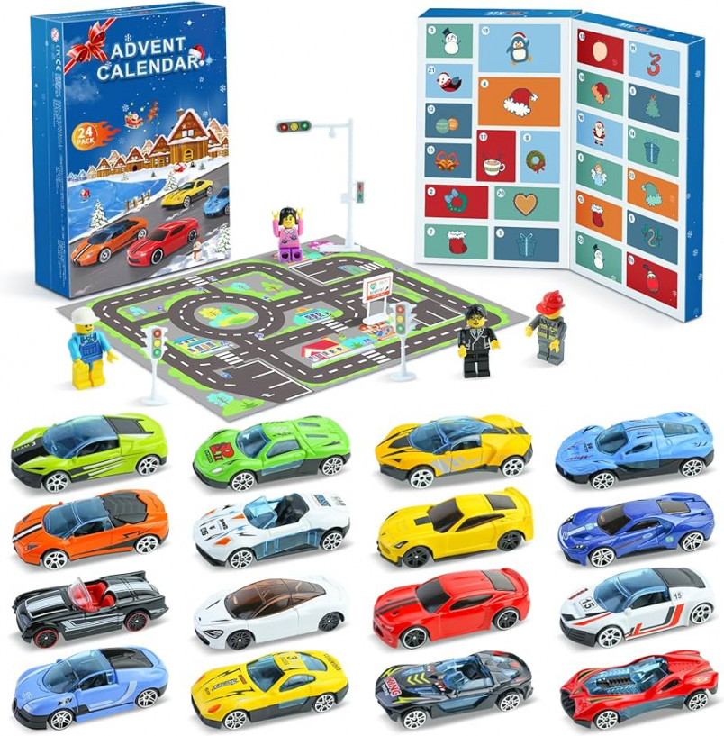 Advent Calendar ,Cars  Days Christmas Countdown Toys Set,   Holiday-Themed Cars And Accessories with Playmat, Gift & Toys for Kids   Years Old &