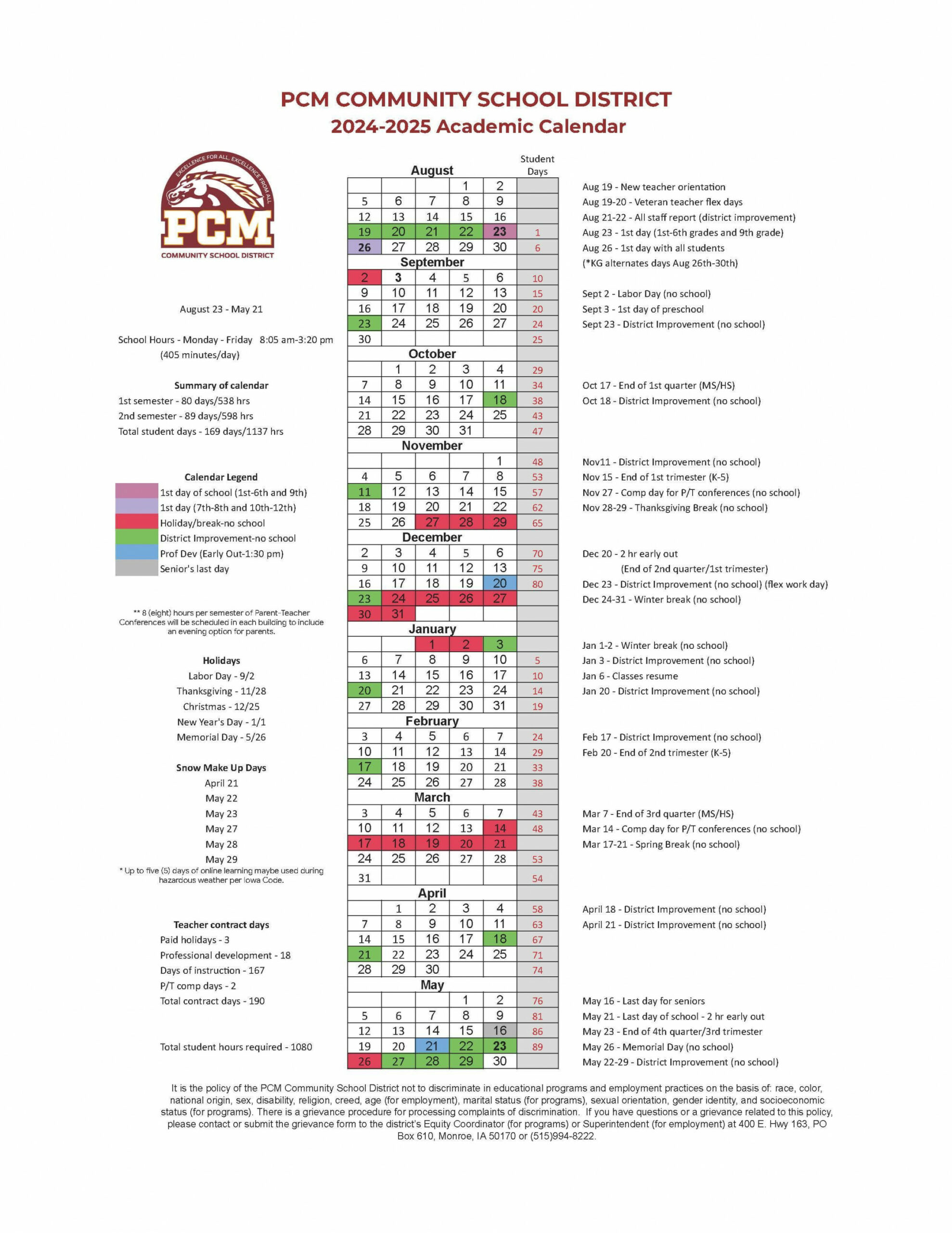 - District Calendar – Calendar – Prairie City Monroe Community