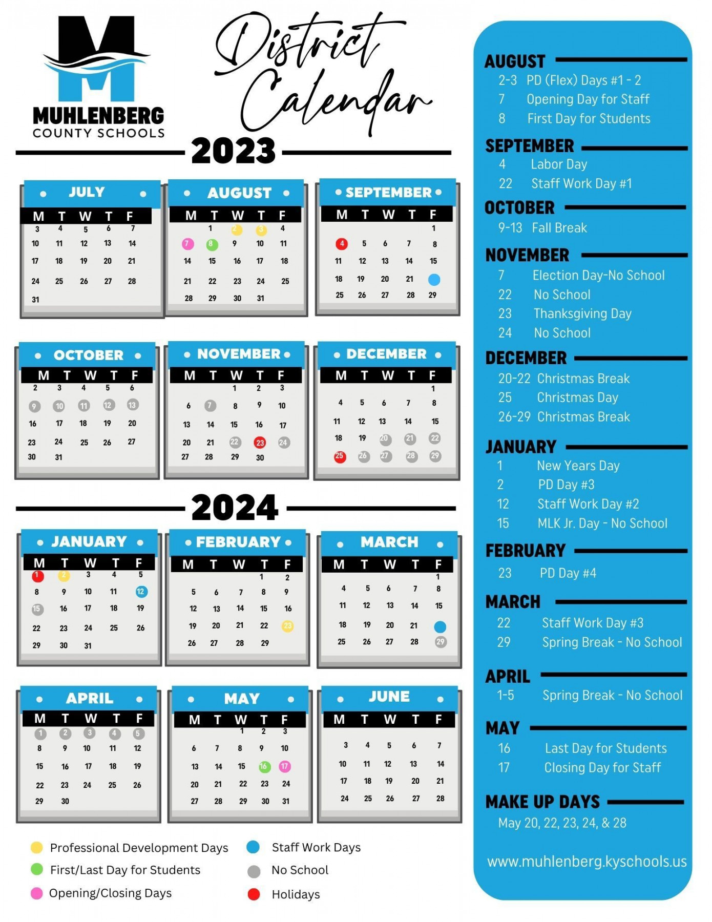 - District Calendar  Muhlenberg County Public Schools