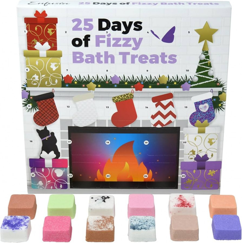 Enfusia Bath Bombs Christmas Advent Calendar  Kids, Toddlers & Women -   Days of Fizzy Bath Treats - Handmade in USA - Natural Bath Fizzy Gift