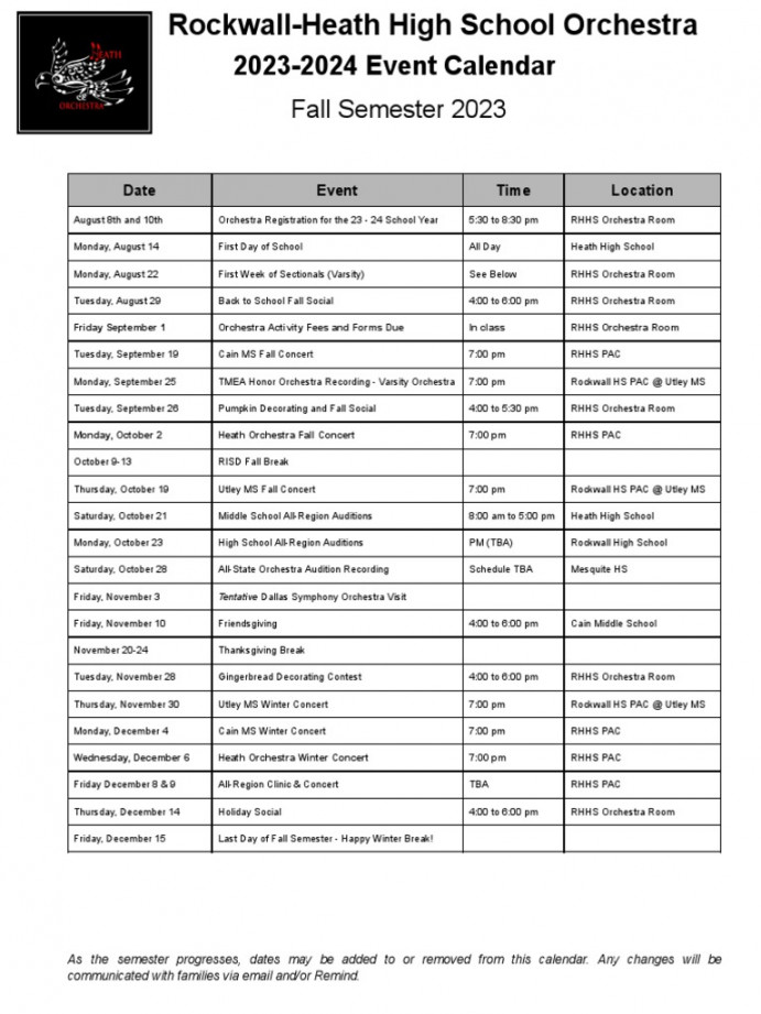 Heath Orchestra - Calendar  Download Free PDF  Academic