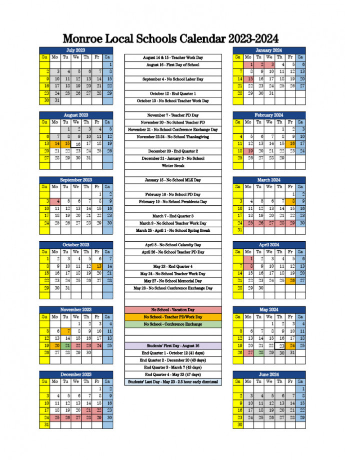 - Monroe Local School District Calendar  PDF  Holidays