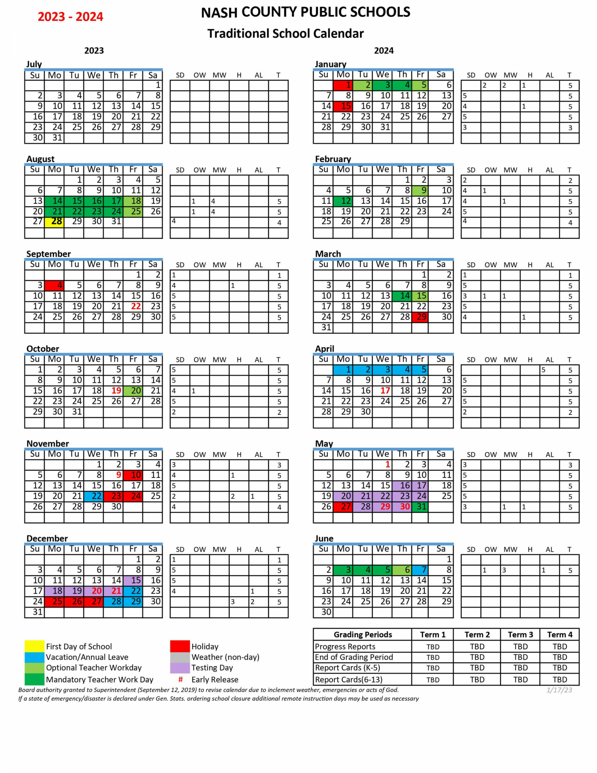 NCPS Traditional Calendar  Nash Everywhere Digital Academy