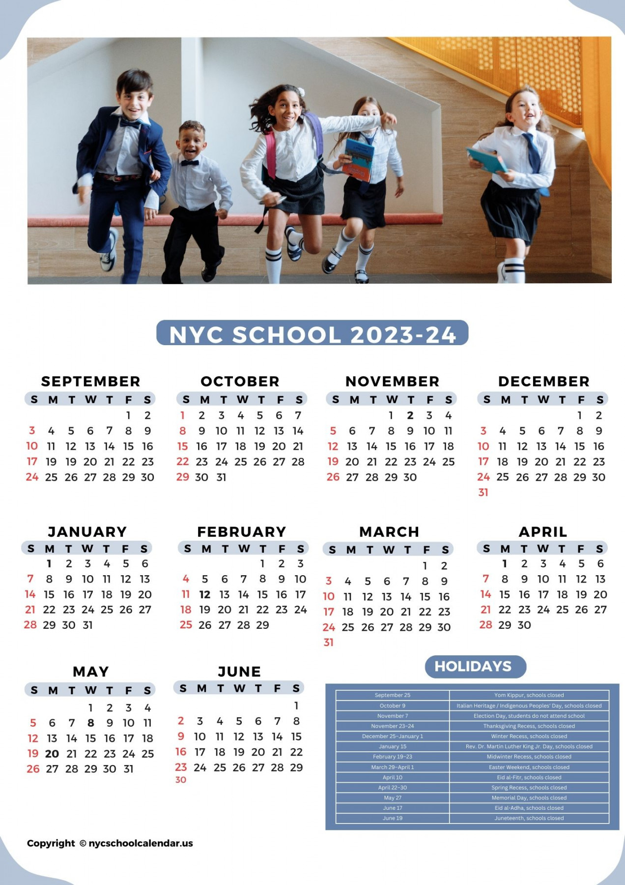 NYC School Calendar - With Holidays [NYC DOE Calendar]