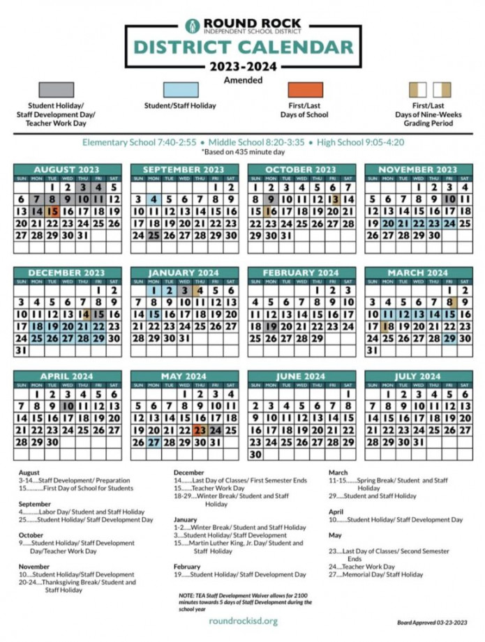 Round Rock ISD - School Calendar - Round the Rock