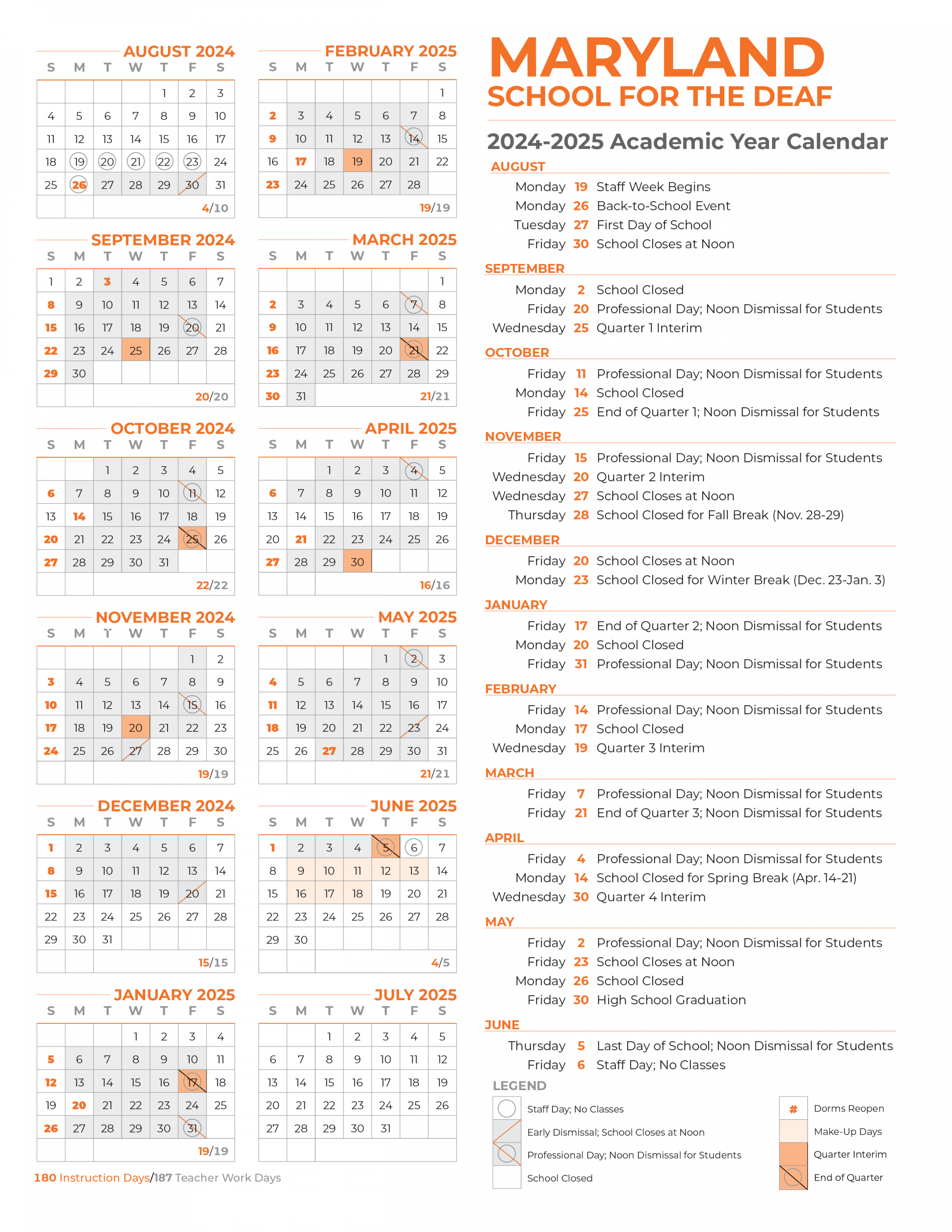 School Calendar – School Calendar – Maryland School for the Deaf