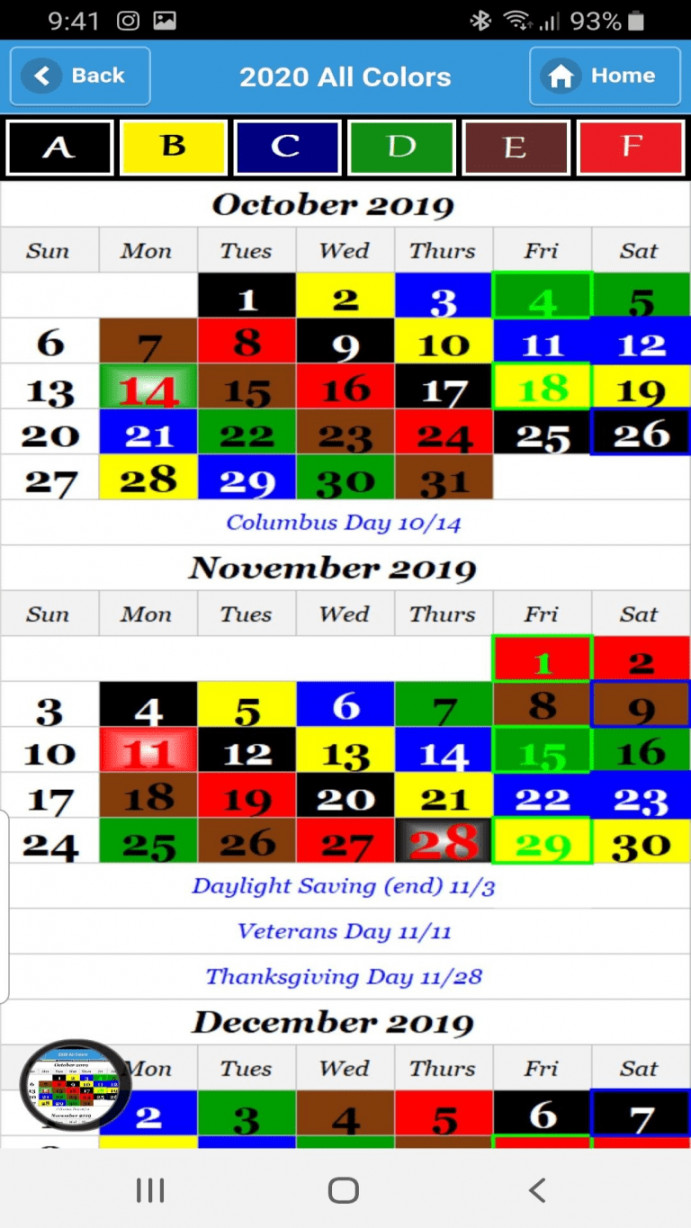 Usps Color Coded Calendar