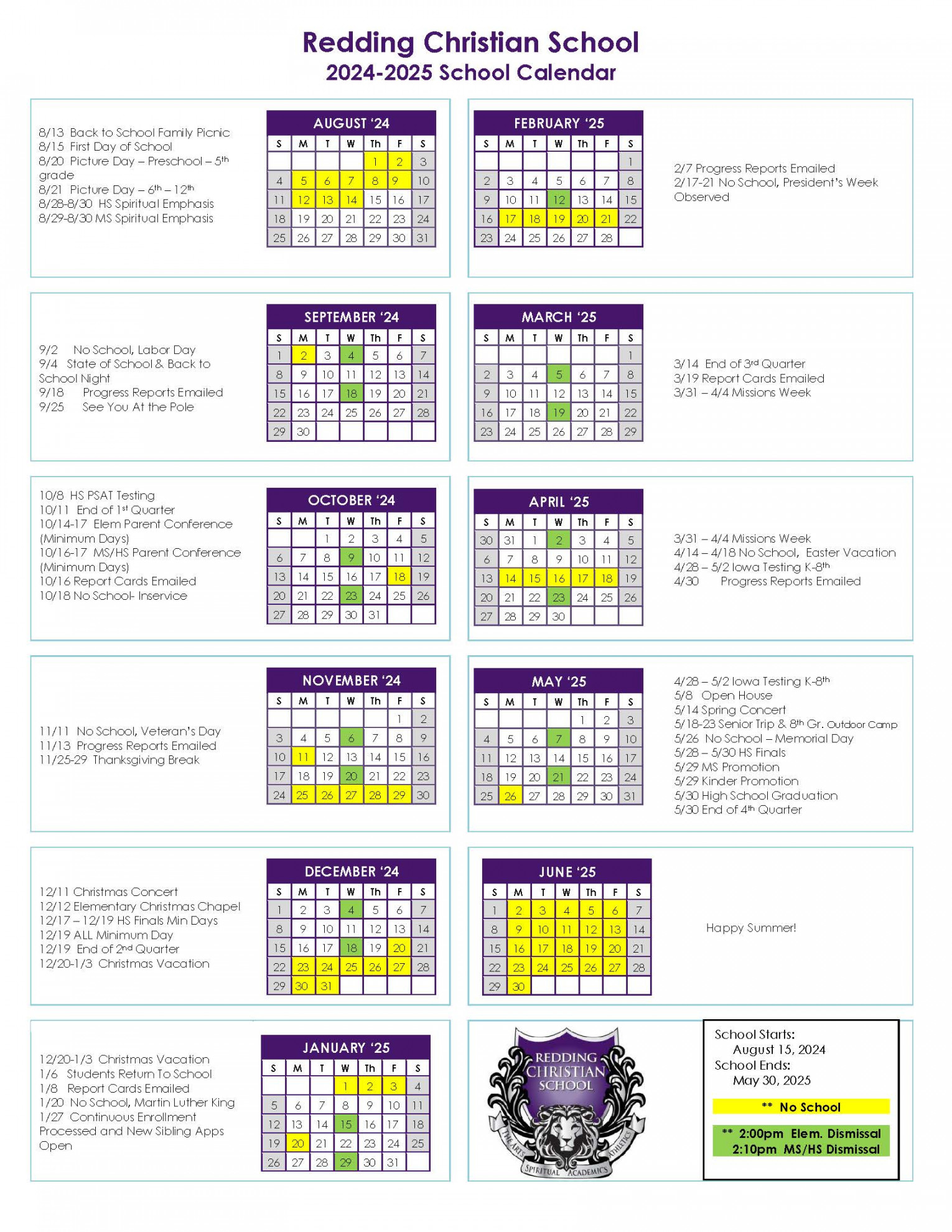 Annual Calendar - Redding Christian School