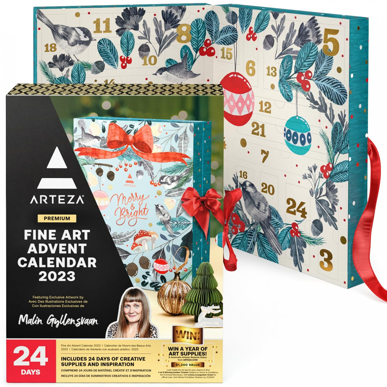 Arteza Advent Calendar  (Fine Art,  Days) Art Supplies Holiday Gift  for Adults, Includes Acrylic, Oil, Gouache Watercolor Paints, Chrome Markers