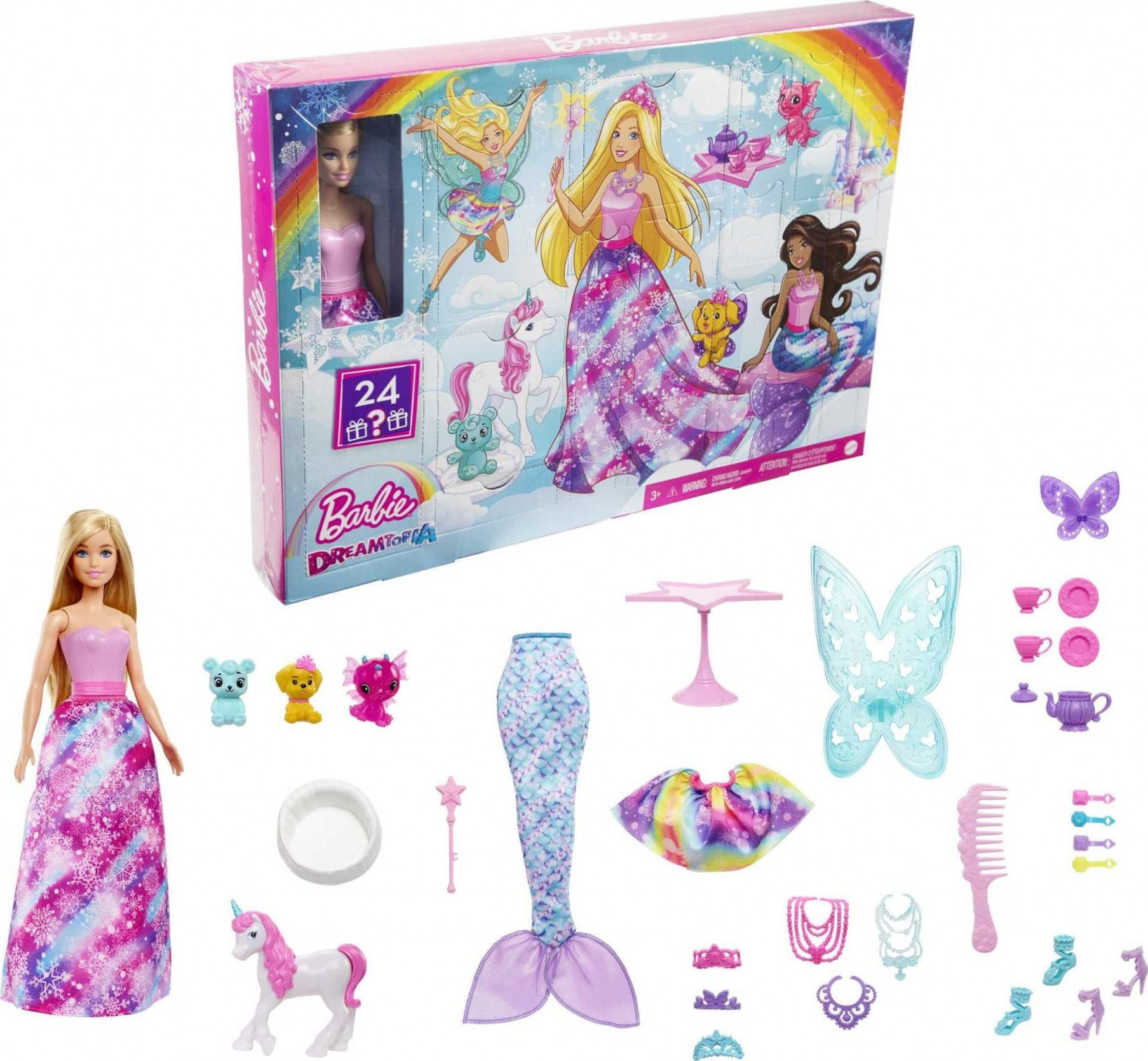 Barbie Dreamtopia Advent Calendar, Fantasy-Themed with  Surprises, Daily  Toys Include Barbie Fashion Doll, Pets, Clothes & Accessories Like Mermaid