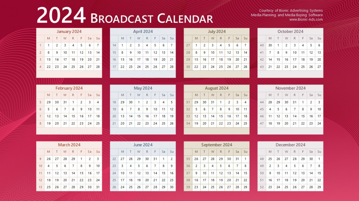 Broadcast Calendar  – Free Downloads – Customizable