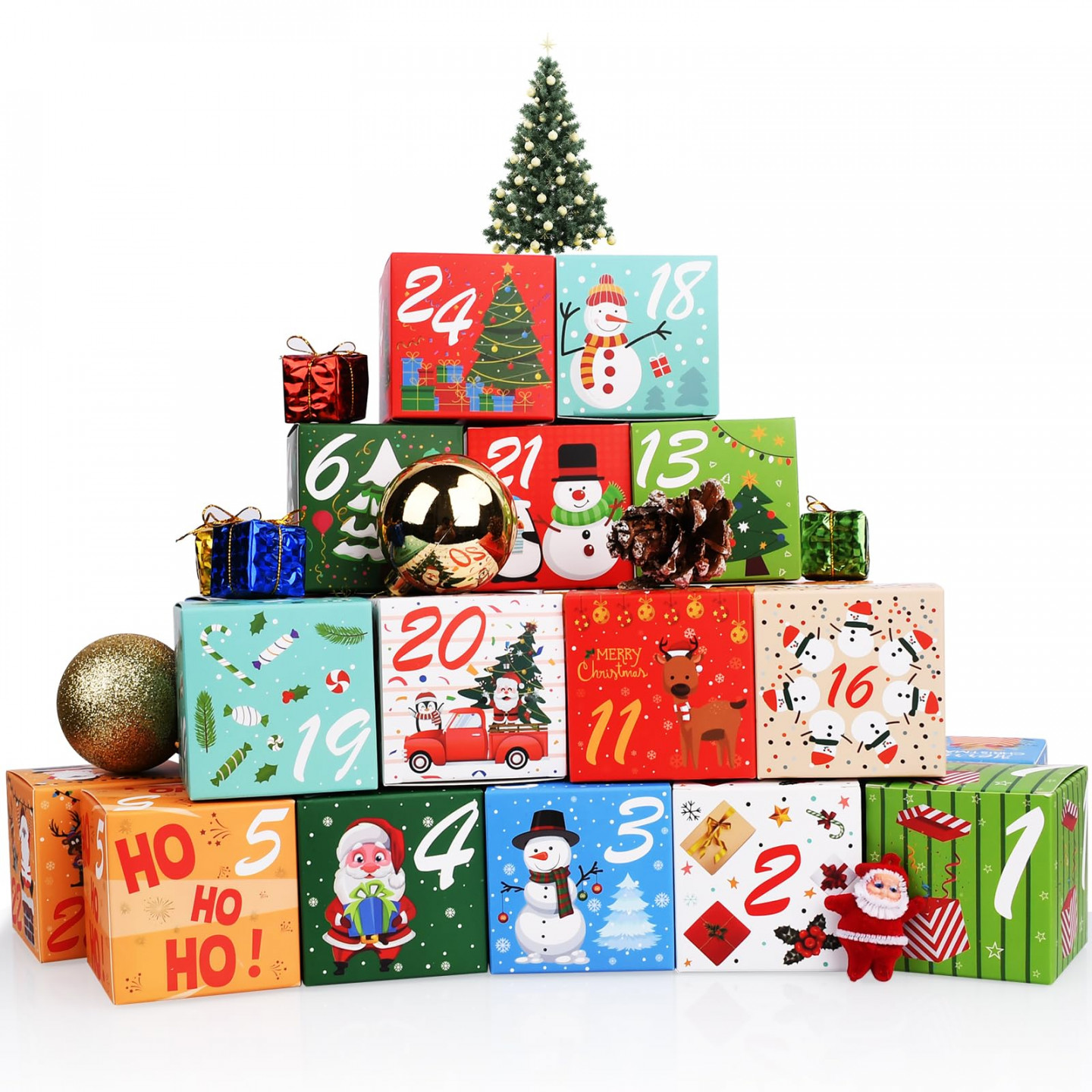 Christmas Advent Calendar Boxes Small  Days Christmas Countdown Calendar  Cardboard Gift Boxes for Holiday Treats, Advent, Scavenger Hunt, DIY Candy