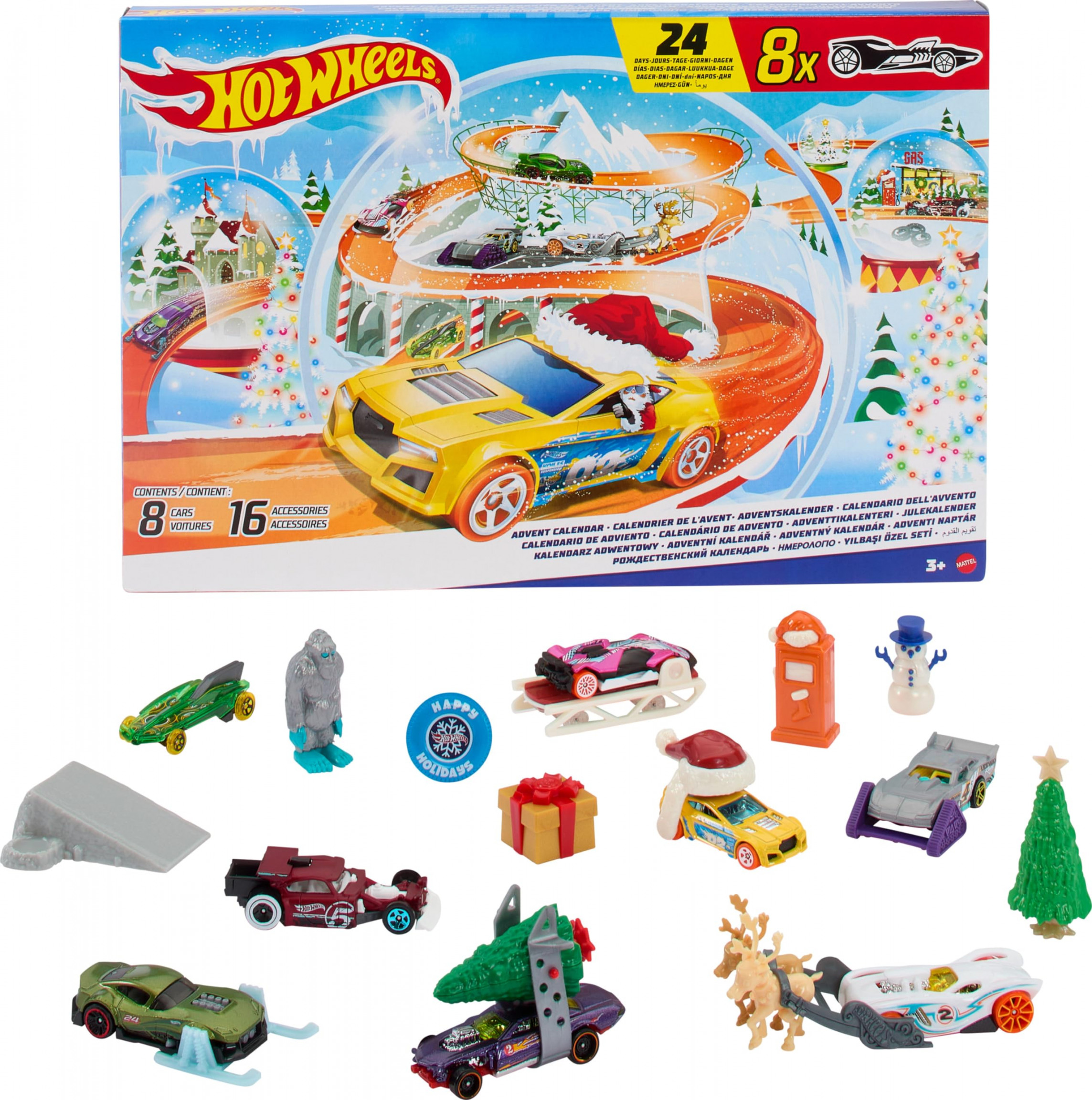 Hot Wheels Toy Cars,  Advent Calendar,  : Scale Vehicles, 6  Winter-Themed Accessories & Playmat