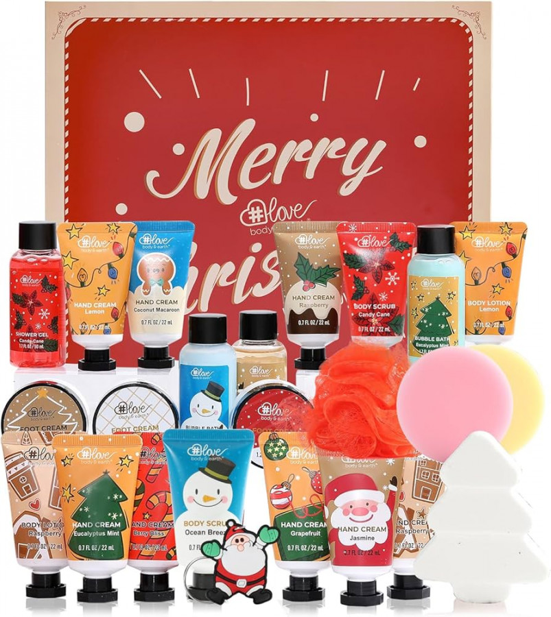 Limited Edition Advent Calendar Christmas Gifts Bath Sets for Women,  pcs Spa Gift Set, Hand&Foot Cream, Body Scrub, Bubble Bath, Shampoo,