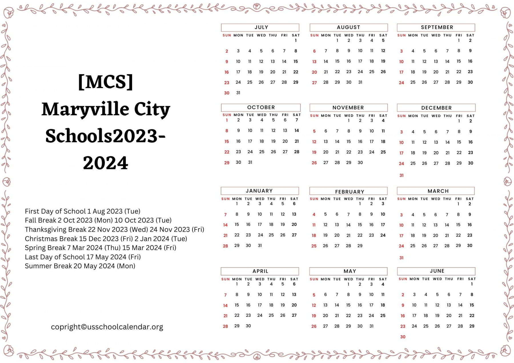 Maryville Calendar -