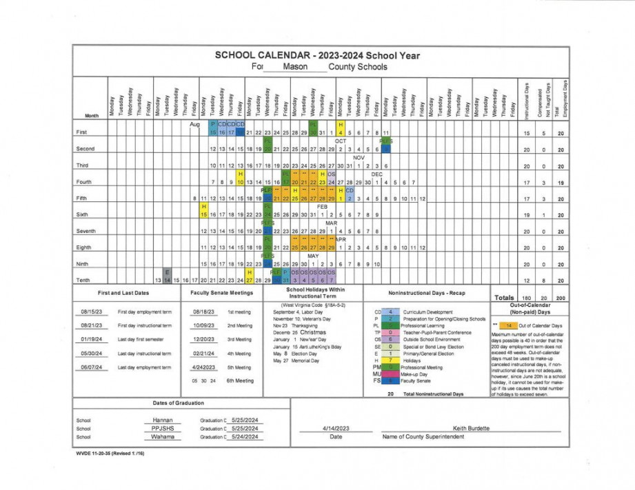 Mason County Schools on X: "The Mason County School Calendar for