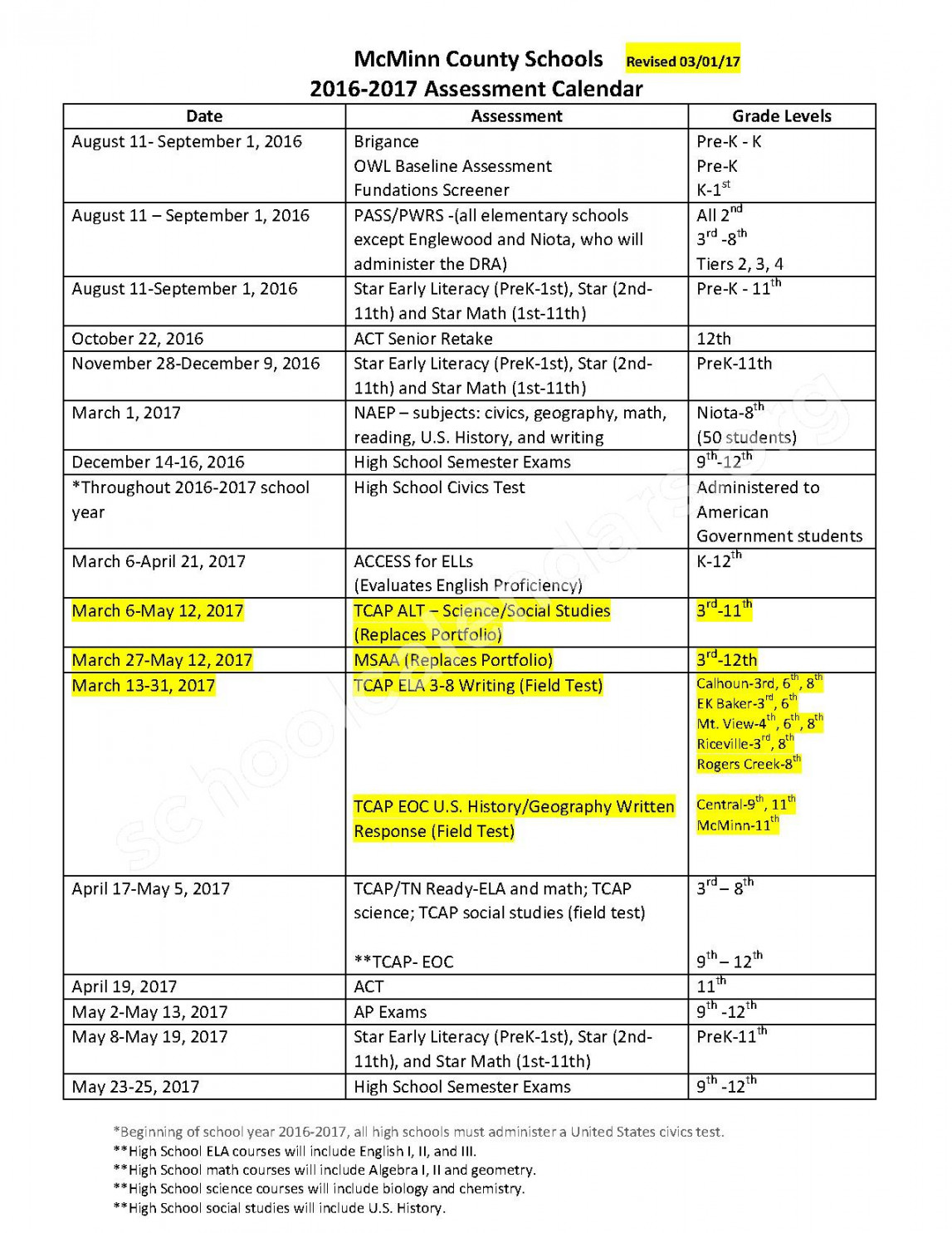 McMinn County Schools Calendars – Athens, TN