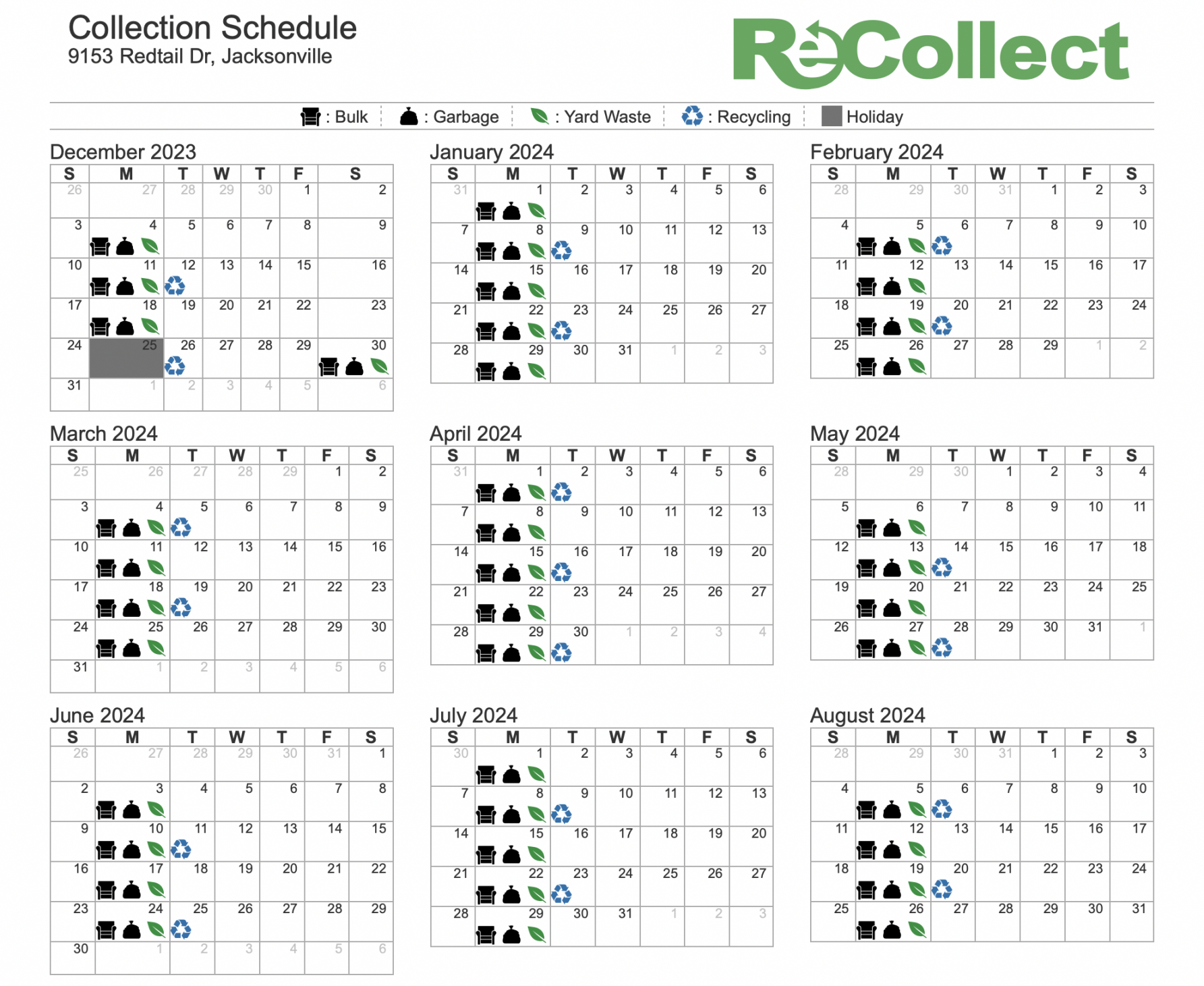 Meridian Waste Schedule - Hawks Point