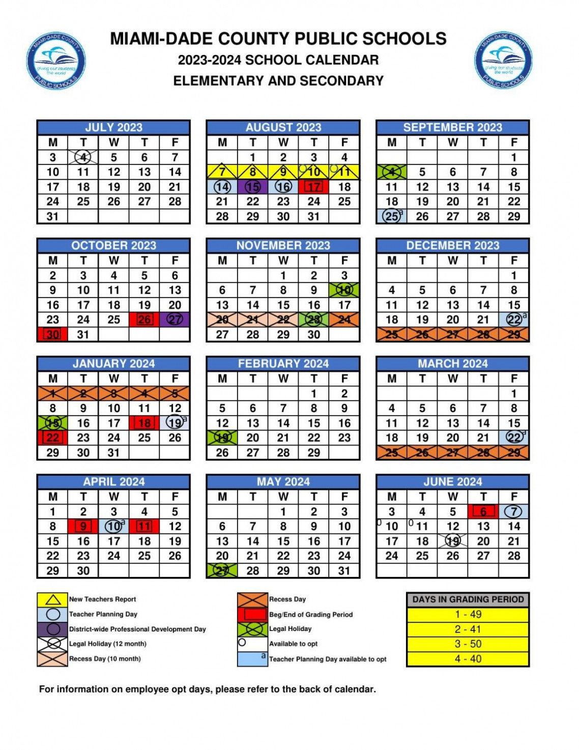 Miami-Dade County Public Schools  -  Calendar  Education