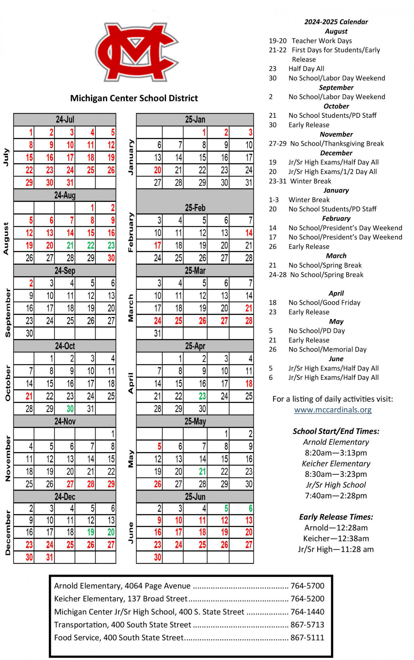 - Michigan Center Schools Calendar  Michigan Center SD