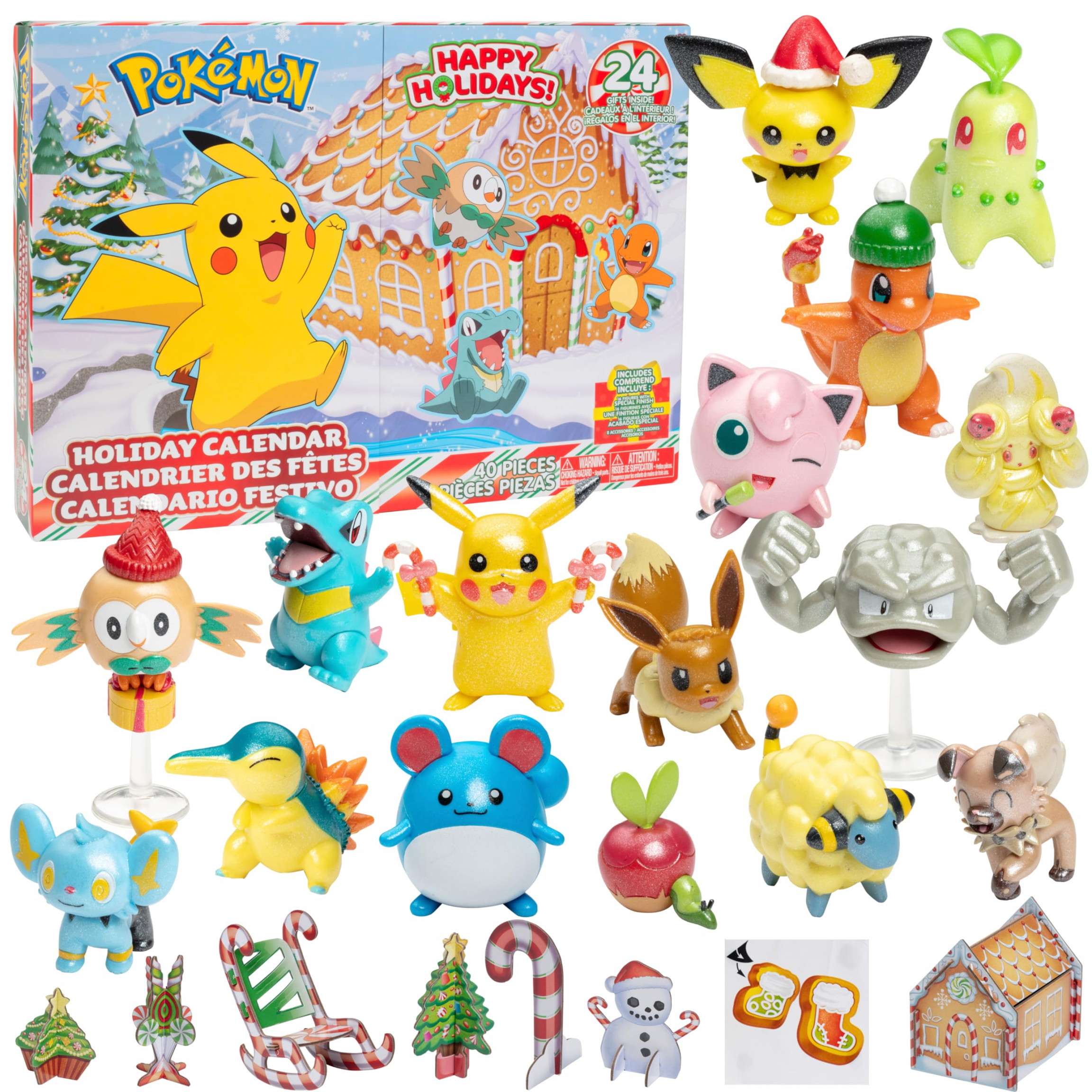 Pokémon  Holiday Advent Calendar Playset for Kids -  Piece Christmas  Gift Set - Character Figures Include Pikachu, Eevee, Charmander & More! -