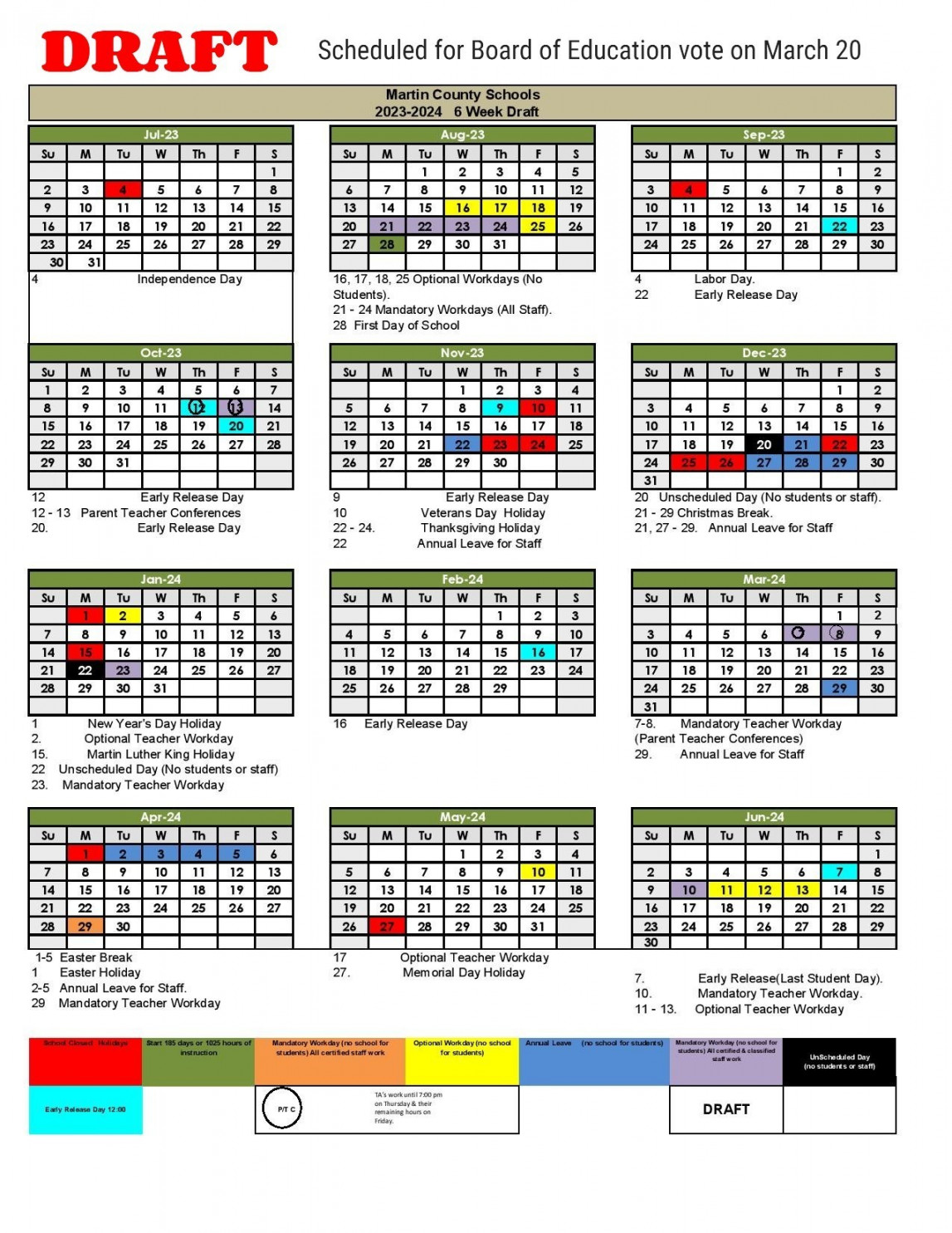 Proposed - Calendar Presented  Martin County Schools NC