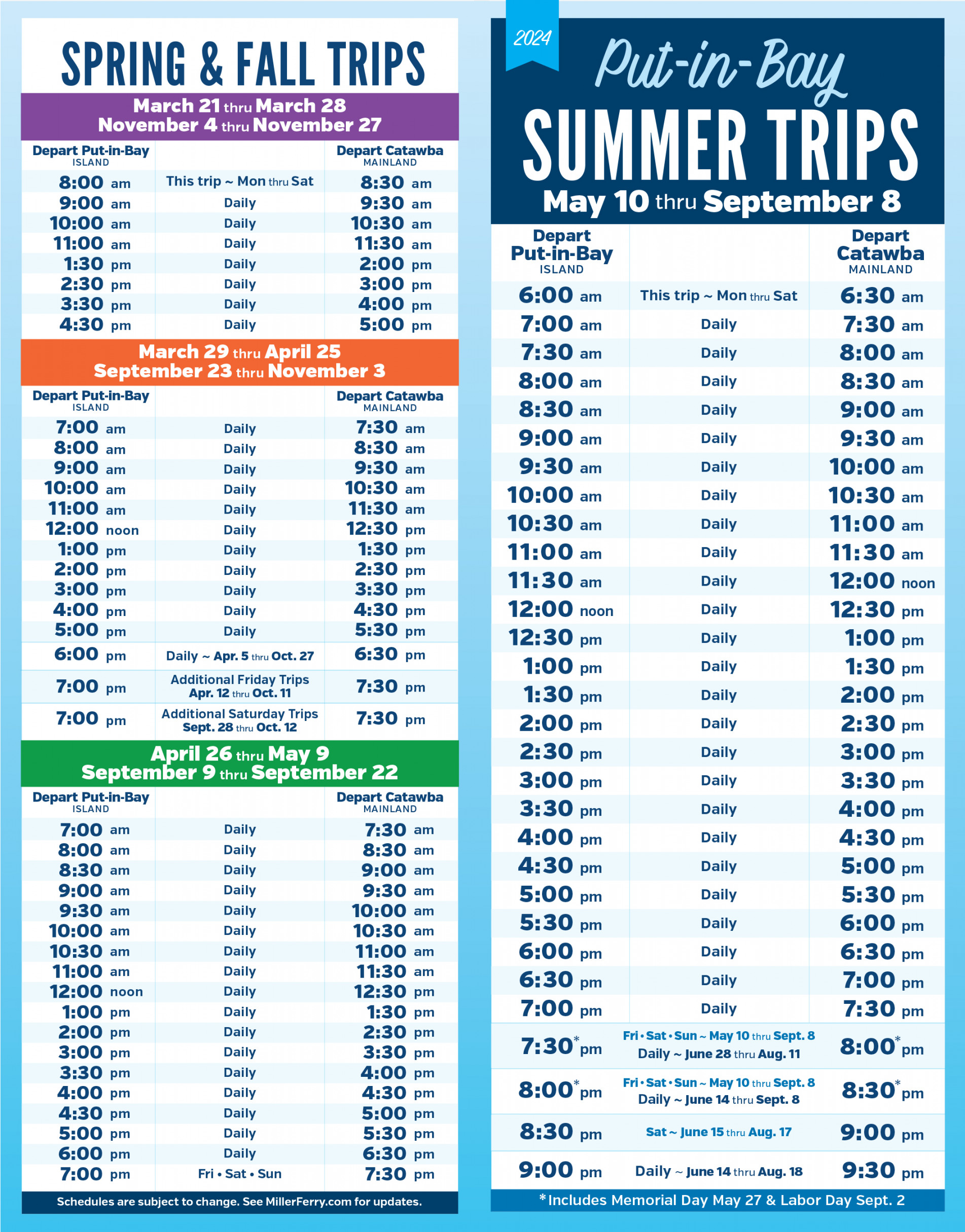 Put-in-Bay Schedule – Miller Ferry