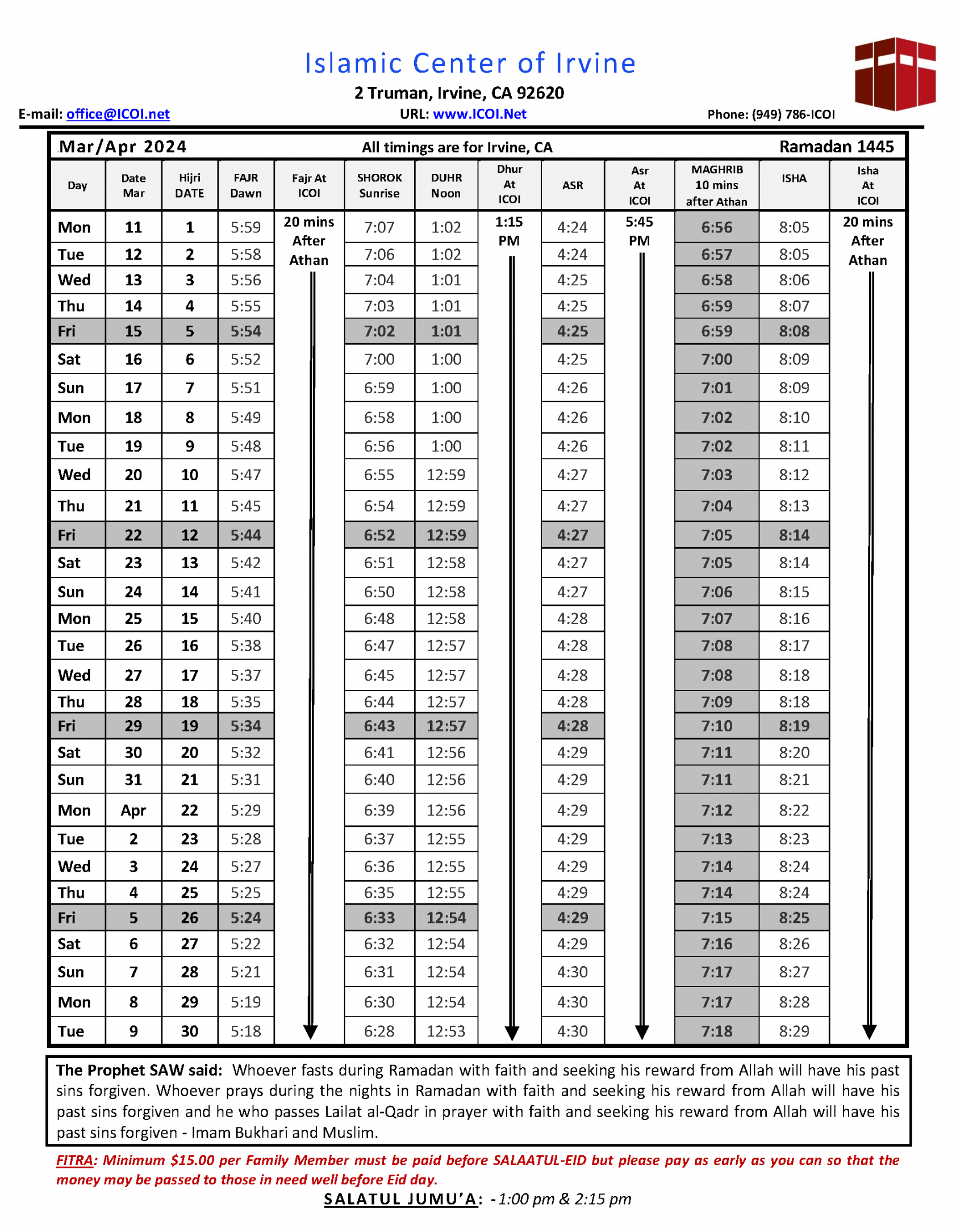 Ramadan  Guide - Islamic Center Of Irvine