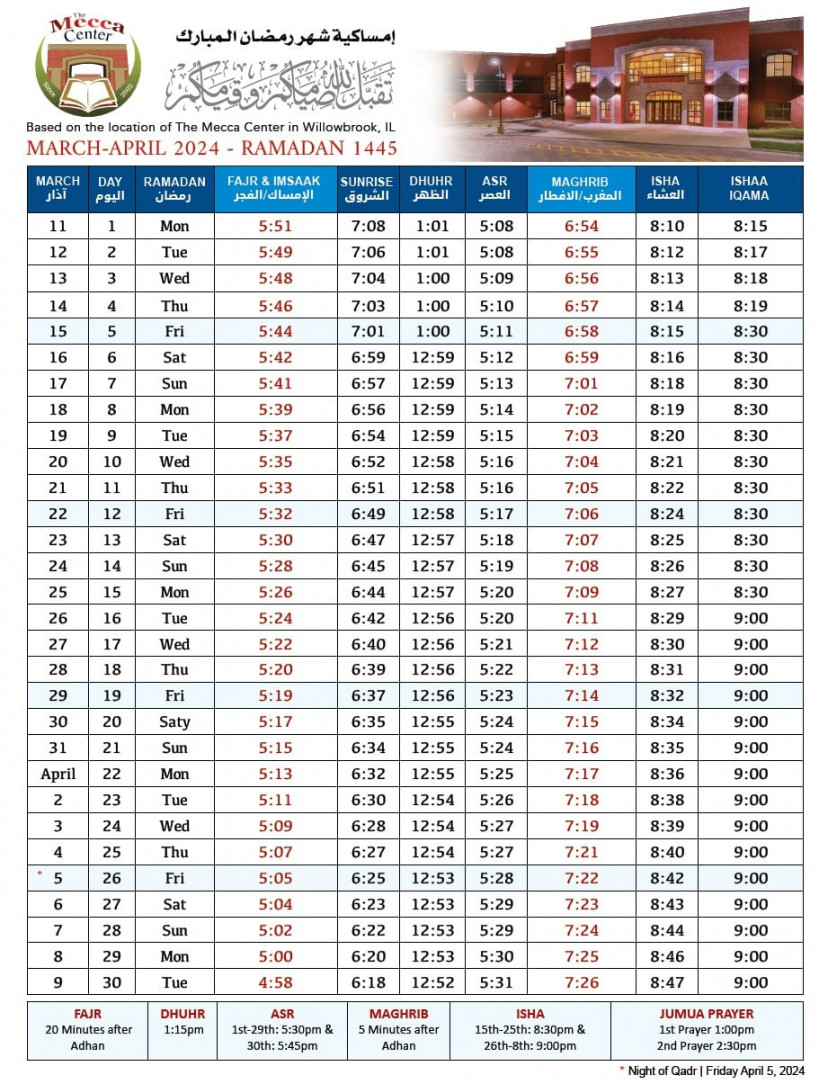 Ramadan Schedule  – The Mecca Center