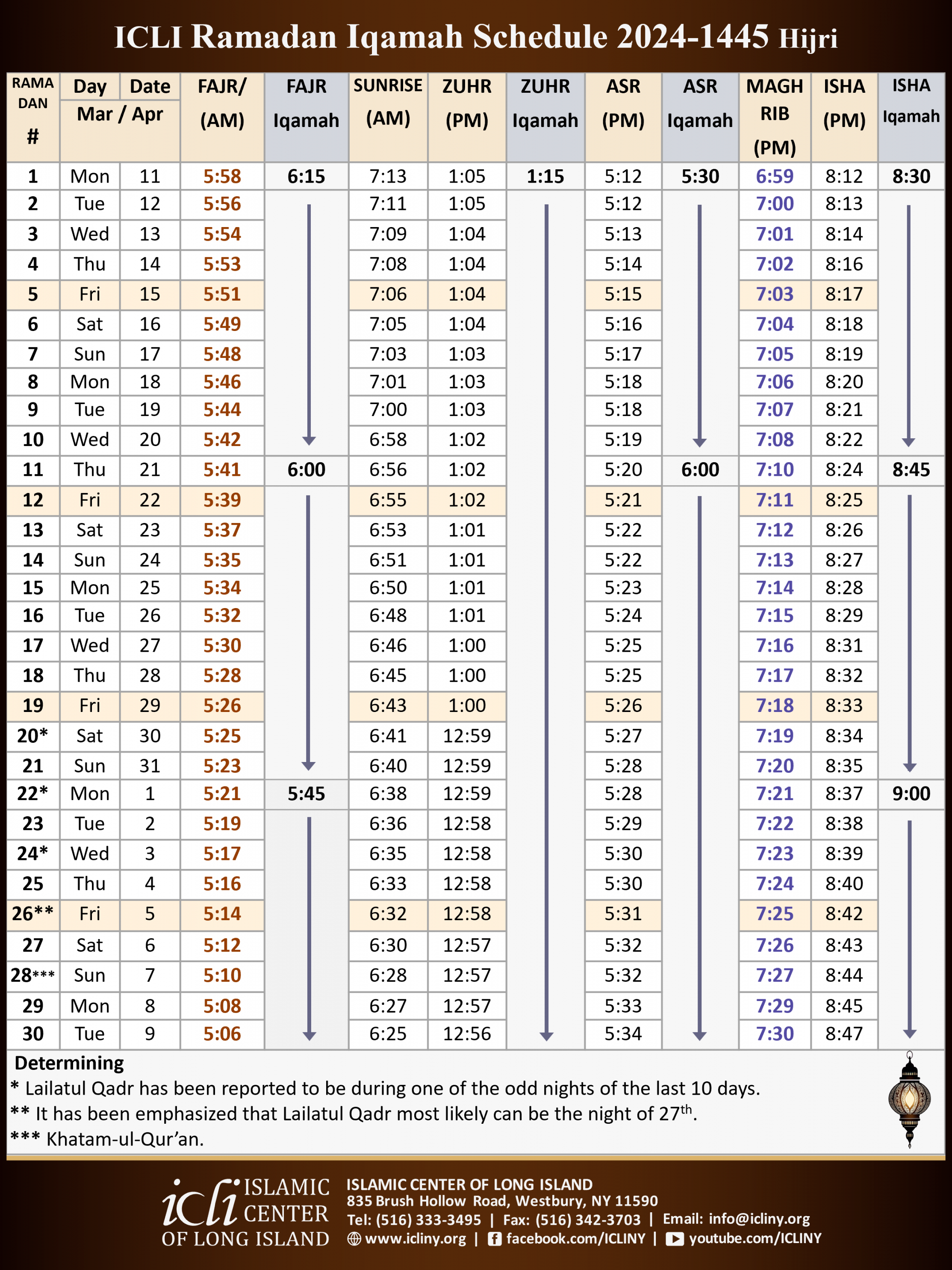 Ramadan Timetable – Islamic Center of Long Island