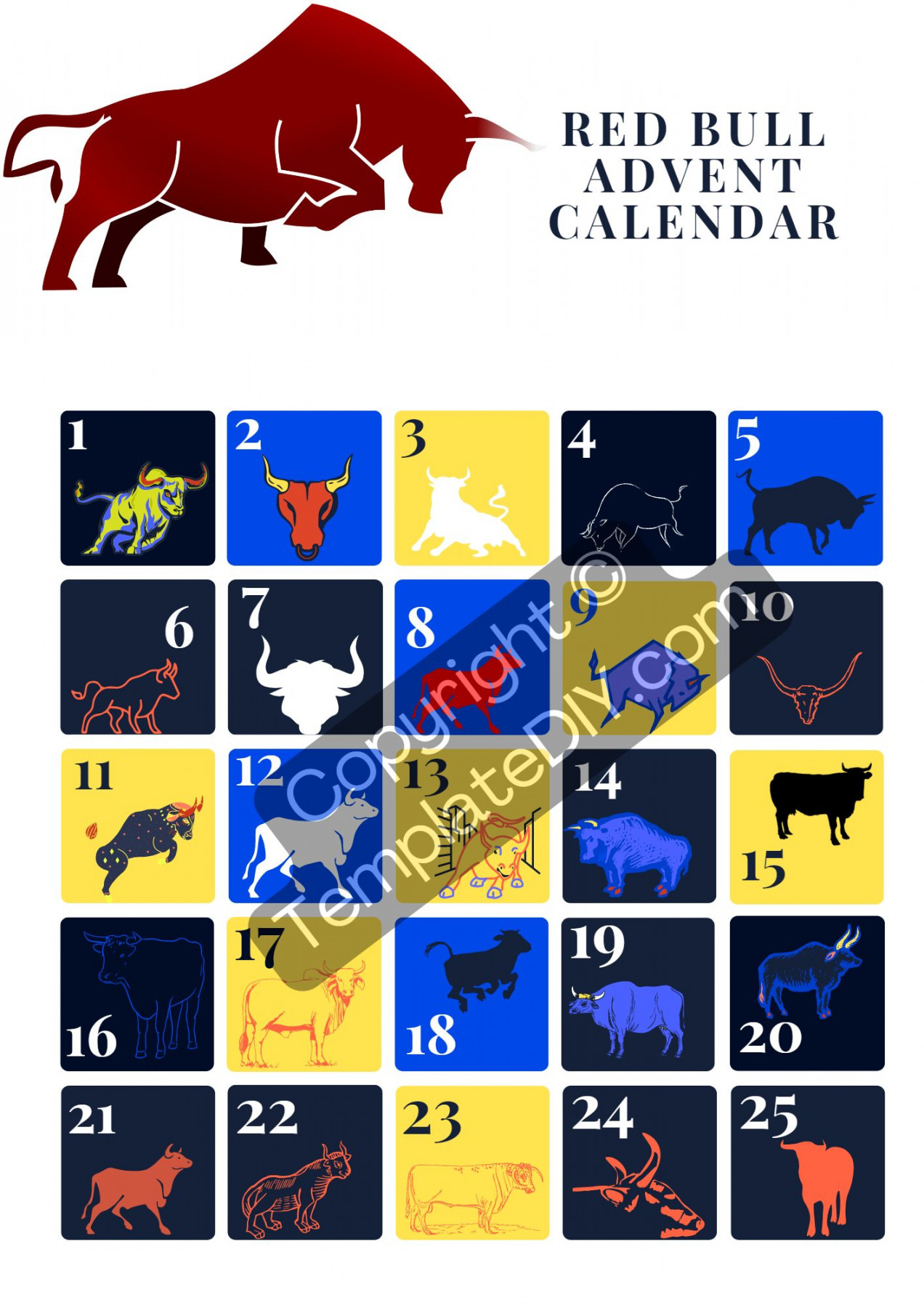 Red Bull Advent Calendar Printable Template in PDF, Word