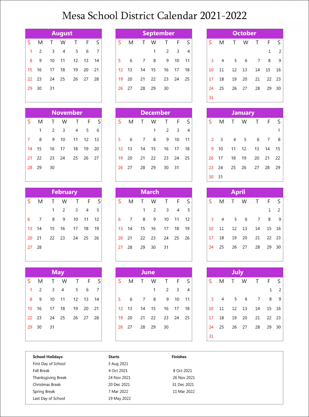 School District Calendars In Mesa Az - Free School Calendars